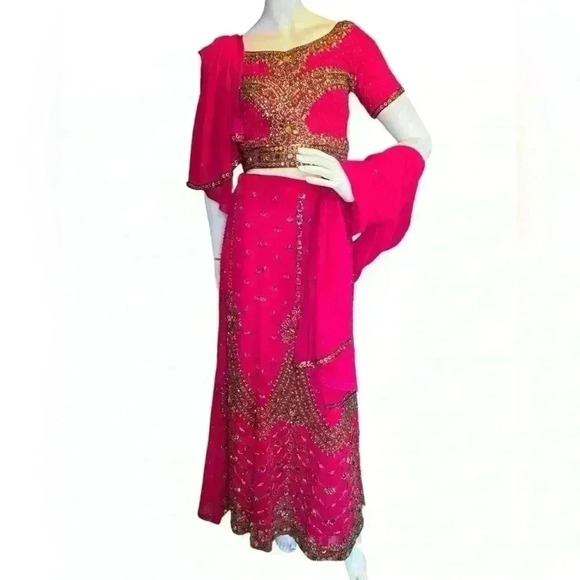 Pink Middle Eastern Heavy Anarkali wedding dress Rudra Textiles. - Picture 1 of 16